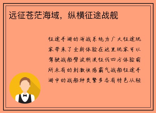远征苍茫海域，纵横征途战舰